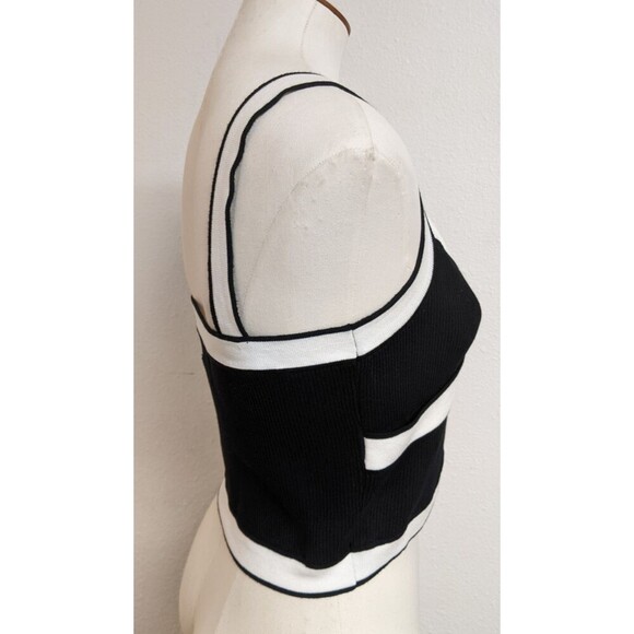 Women's CIDER Black & White Ribbed Knit Crossover Front Crop Top Sweater XL - Picture 5 of 6